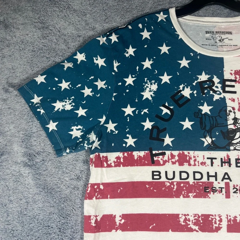 True Religion Mens American Flag Buddha Brand T-Shirt XL Stars‎ Stripes